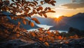 Autumn tree leaf, sunset beauty in nature generated by AI