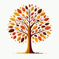 Autumn tree with leaves on a white background, fall season tree icon, Vector Illustration, generative ai Royalty Free Stock Photo