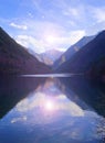 Autumn tree mountain and lake in jiuzhaigou Royalty Free Stock Photo