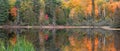 Autumn tree reflections in Little Beaver lake in Pictured rocks national lake shore Royalty Free Stock Photo