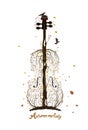Autumn tree silhouette looks like violin growing on soil and birds flying away, Autumn melody concept, Autumn music idea