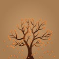 Autumn tree vector with falling leaves. paper art style.
