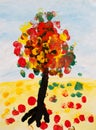 Autumn tree, watercolor painting Royalty Free Stock Photo