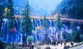 Autumn tree and waterfall in jiuzhaigou