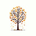 Autumn tree with yellow leaves on a white background, fall season tree icon, Vector illustration, generative ai Royalty Free Stock Photo