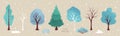 Winter  trees, bush. Set of plants. Cute elements for vector Christmas design, illustration for new year Royalty Free Stock Photo
