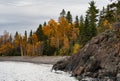 Autumn Trees Along the Rocky Shoreline of Lake Superior at Little Two Harbors Royalty Free Stock Photo