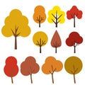 Autumn trees icons isolated on white