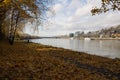 Autumn trees near the Danube river in Bratislava Royalty Free Stock Photo