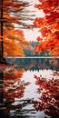 Autumn Trees And Pond: Uhd Wallpaper With Anime Aesthetic Royalty Free Stock Photo