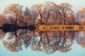 Autumn trees reflected in the mirrored water Royalty Free Stock Photo