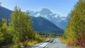 Autumn trees by the train tracks passes through Banff national park in Canada Royalty Free Stock Photo