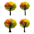 Autumn trees vector set. Abstract autumnal tree collection. Cartoon illustration isolated on white background. Set of modern clip- Royalty Free Stock Photo