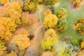 Autumn trees in yellow, orange and red colors. aerial view Royalty Free Stock Photo