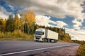 Autumn truck highway Royalty Free Stock Photo