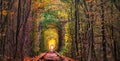 Autumn tunnel of love. City of Klevan, Ukraine Royalty Free Stock Photo