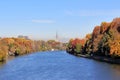 Autumn in Turin (Torino), panorama with river Po and the Mole Antonelliana, Italy