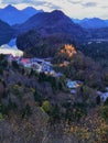 Autumn twilight view over Hohenschwangau castle tall Royalty Free Stock Photo