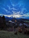 Autumn twilight view over Hohenschwangau castle tall Royalty Free Stock Photo