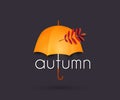 Autumn, umbrella, falling leaves for seasonal design