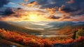 autumn valley cloud sunny landscape