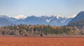 Autumn valley and mountains landscape. Magnificent colorful Fall day in BC Canada