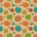 Autumn vector pattern. Seamless harvest background with colorful silhouettes of pumpkins and fall leaves. Hand drawn Thanksgiving Royalty Free Stock Photo