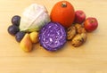 Autumn vegetables and fruits on a table Royalty Free Stock Photo