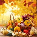 Autumn vegetables on golden forest background Royalty Free Stock Photo