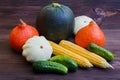 Autumn Vegetables on Wooden Table. Organic Food Background Royalty Free Stock Photo