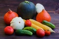 Autumn Vegetables on Wooden Table. Organic Food Background Royalty Free Stock Photo