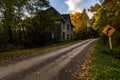 Abandoned Packing House - One Lane Gravel Road in Autumn - New York Royalty Free Stock Photo