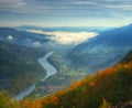 Autumn view above river Drina, Tara mountain, Western Serbia Royalty Free Stock Photo