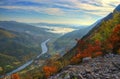 Autumn view above river Drina, Tara mountain, Western Serbia Royalty Free Stock Photo