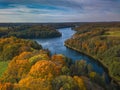 Autumn view with Asveja lake and colorful mapple trees Royalty Free Stock Photo