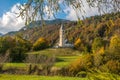 Autumn view of the Church of the idyllic village of Favogna di Sotto, South Tyrol, Italy.