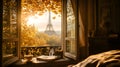 Autumn view of eiffel tower from cozy parisian apartment window Royalty Free Stock Photo