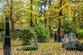 Autumn view of famous Old North Cemetery of Munich, Germany with historic gravestones