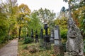 Autumn view of famous Old North Cemetery of Munich, Germany with historic gravestones