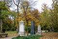 Autumn view of famous Old North Cemetery of Munich, Germany with historic gravestones