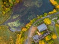 Autumn view from a height of panoramic beautiful warm colors a forest lake Royalty Free Stock Photo