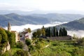 Autumn view of hills and low cloud from Motovun, Croatia