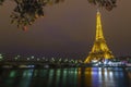Eiffel Tower at Night and the Iena Bridge Royalty Free Stock Photo