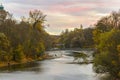 Autumn view on Isar river in Munich, Germany
