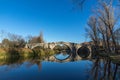 Autumn view of Kadin most - a 15th-century stone arch bridge over the Struma River at Nevestino, Bulgaria Royalty Free Stock Photo