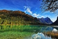 The autumn view of Lake Dobbiaco, Dolomites,South Tyrol, Italy