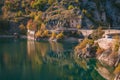 Autumn view of Lake of San Domenico in the municipality of Villalago in the province of L`Aquila. Abruzzo - Italy