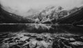 Autumn view of Morskie Oko lake, Zakopane in Poland, heavy black and white concept, high noise Royalty Free Stock Photo