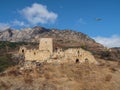 Autumn view of old Egical towers complex, one of the largest medieval castle-type tower villages, located on the extremity of the Royalty Free Stock Photo