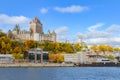 Autumn view of Old Quebec City waterfront from Saint-Lawrence Riverr in Quebec, Canada Royalty Free Stock Photo